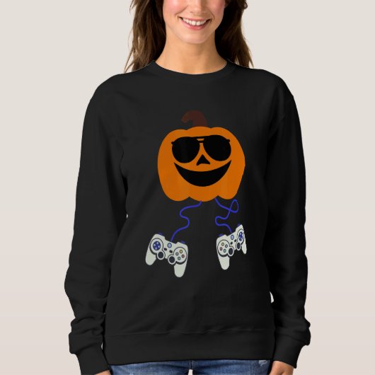 Halloween Jack O Lantern Gamer Boys Kids Men  Hall スウェットシャツ (正面)