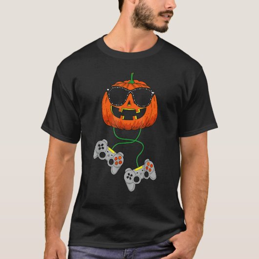 Halloween Jack O Lantern Gamer Boys Kids Men  Hall Tシャツ (正面)