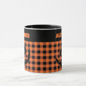 Halloween Jack-O-Lantern Orange & Black Plaid Name マグカップ (中央)