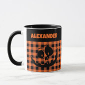 Halloween Jack-O-Lantern Orange & Black Plaid Name マグカップ (左)