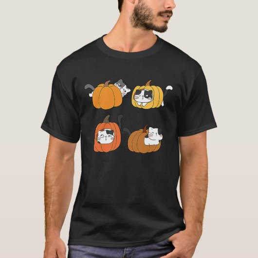 Halloween Jack O Lantern Pumpkin Cat Full Moon Tシャツ (正面)