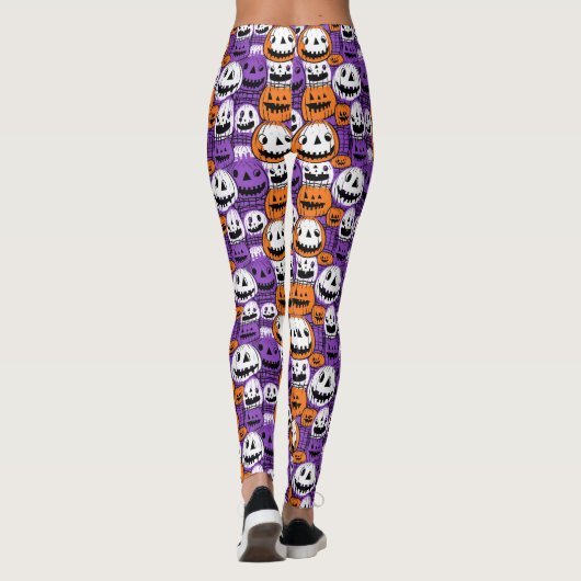 Halloween Jack-O’-Lantern - Purple, Orange, White レギンス (裏面)