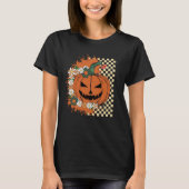 Halloween Jack-o-Lantern with Checkers and Flowers Tシャツ (正面)