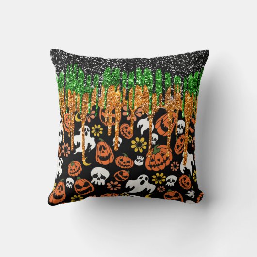 Halloween Jack Olantern Pumpkins, Flying Ghosts クッション (裏面)