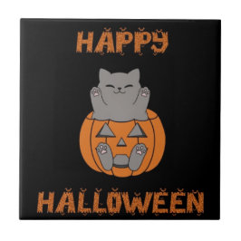 Halloween kat pompoen tegeltje タイル