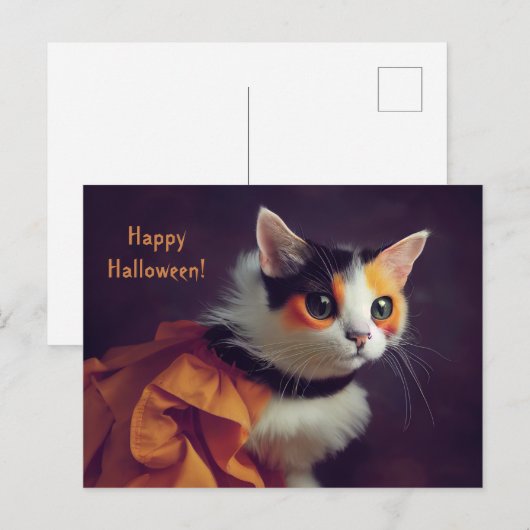 Halloween. Katze im Kürbis Kostüm. ポストカード (正面/裏面)