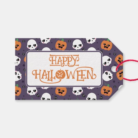 Halloween Kawaii Pattern ギフトタグ (正面(横))