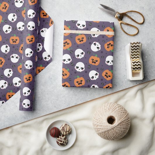 Halloween Kawaii Pattern ラッピングペーパー (クラフト)