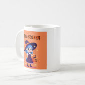 Halloween Kawaii Witch Mug – Blue Hair Pumpkin コーヒーマグカップ (正面左)