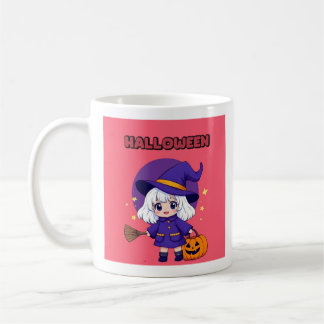 Halloween Kawaii Witch Mug – White Hair Broom 11oz コーヒーマグカップ