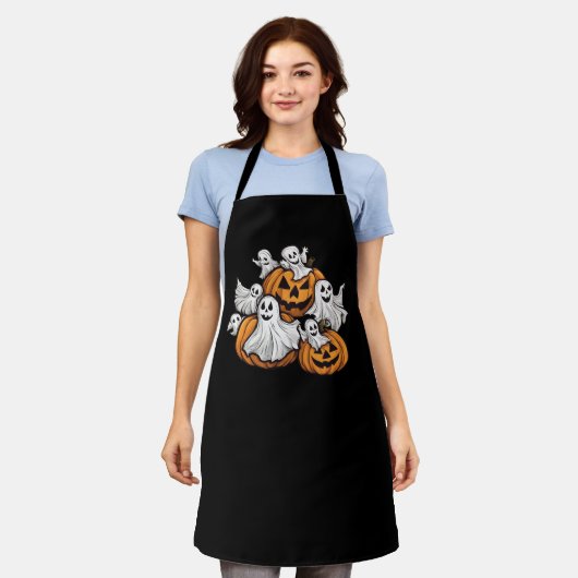 Halloween: Kleine Geister mit Kürbissen -  エプロン (着用した状態)
