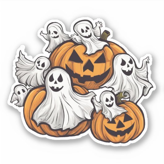 Halloween: Kleine Geister mit Kürbissen -  シール (正面)