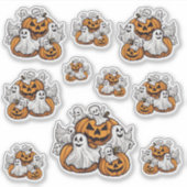 Halloween: Kleine Geister mit Kürbissen -  シール (正面)