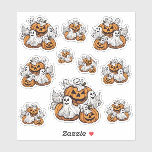 Halloween: Kleine Geister mit Kürbissen -  シール (シート)