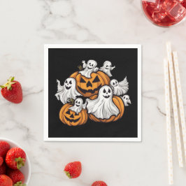 Halloween: Kleine Geister mit Kürbissen -  スタンダードカクテルナプキン