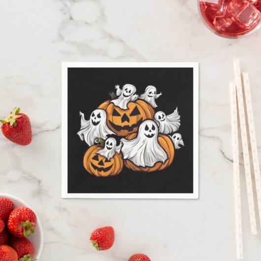 Halloween: Kleine Geister mit Kürbissen -  スタンダードカクテルナプキン (インサイチュ)