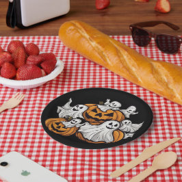 Halloween: Kleine Geister mit Kürbissen -  ペーパープレート