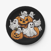 Halloween: Kleine Geister mit Kürbissen - ペーパープレート (正面)
