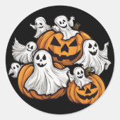 Halloween: Kleine Geister mit Kürbissen -  ラウンドシール (正面)