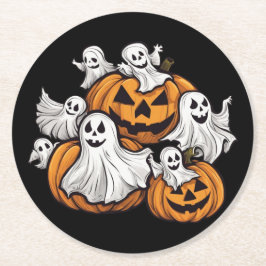 Halloween: Kleine Geister mit Kürbissen -  ラウンドペーパーコースター