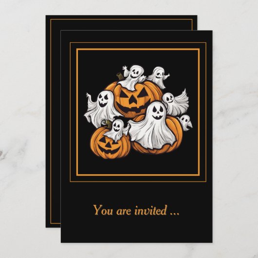 Halloween: Kleine Geister mit Kürbissen - 招待状 (正面/裏面)