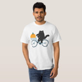 Halloween Kürbis Katze auf Fahrrad Tシャツ (正面フル)