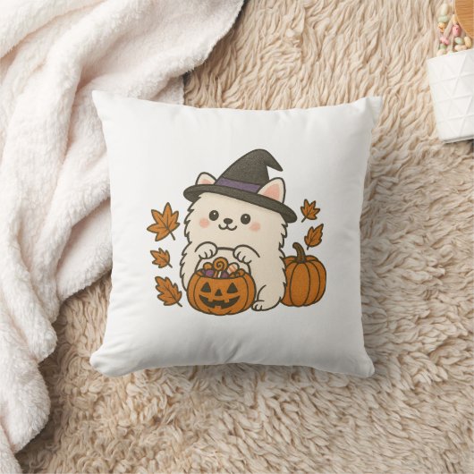 Halloween Kussen – Pomeranian met Heksenhoed クッション (ブランケット)