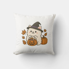 Halloween Kussen – Pomeranian met Heksenhoed クッション