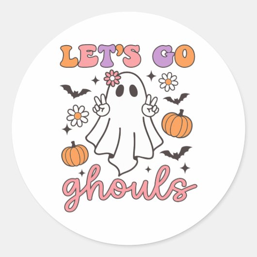 Halloween Let's Go Ghouls Ghost Retro Costume Wome ラウンドシール (正面)