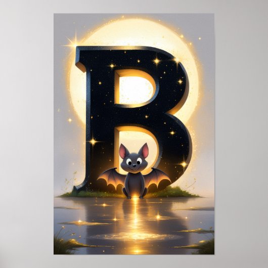 Halloween Letter B Bat Classroom Wall Art Poster ポスター (正面)