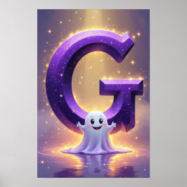 Halloween Letter G Cute Ghost Kids Art Poster ポスター