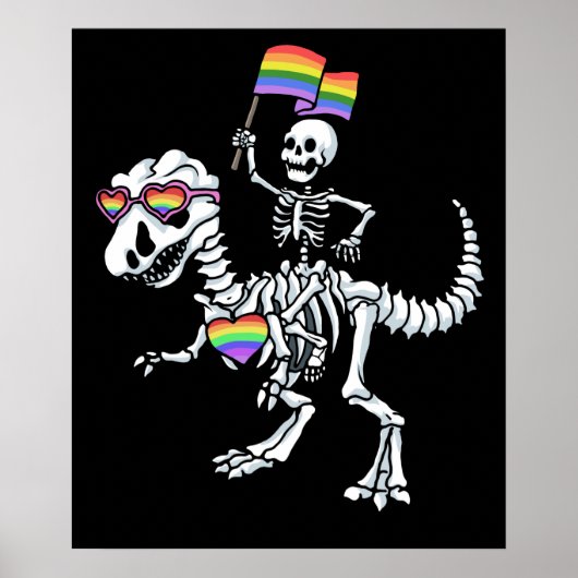 Halloween LGBT T Rex Dinosaur Skeleton Gay Pride ポスター (正面)
