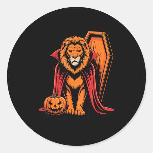 Halloween Lion Coffin Lions ラウンドシール (正面)