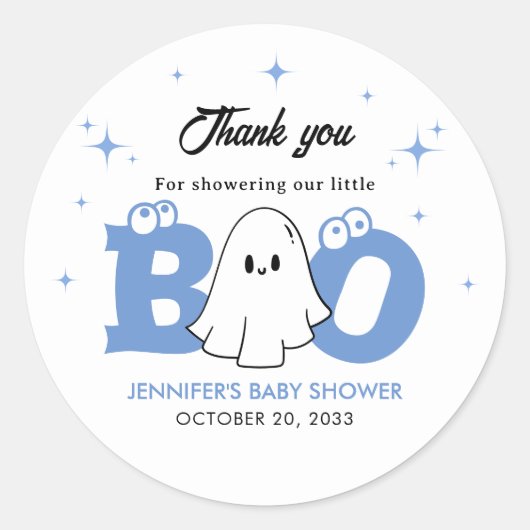 Halloween Little Boo Boy Baby Shower Thank You ラウンドシール (正面)