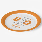 Halloween Little Boo Cute Neutral Baby Shower ペーパープレート (アングル)