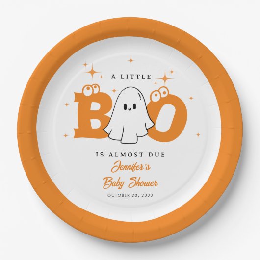 Halloween Little Boo Cute Neutral Baby Shower ペーパープレート (正面)