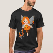 Halloween Little Orange Fairy With A Black Cat Tシャツ (正面)