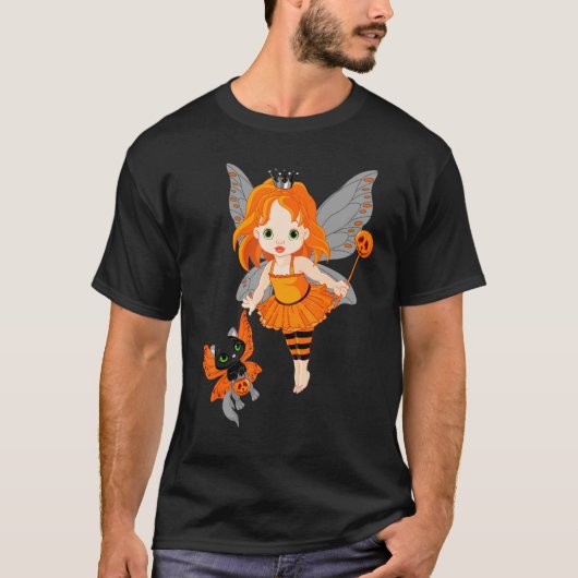 Halloween Little Orange Fairy With A Black Cat Tシャツ (正面)
