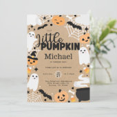 Halloween Little Pumpkin Ghost Birthday Party 招待状 (スタンド正面)