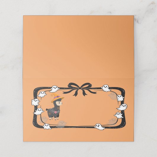 Halloween Llama Wearing Witch Hat Orange プレイスカード (外部開封)