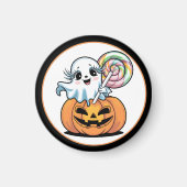 Halloween Lollipop Ghost On Pumpkin マグネット (正面)