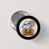 Halloween Lollipop Ghost On Pumpkin badge 缶バッジ (正面&裏面)