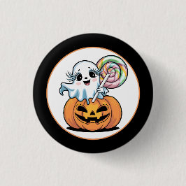 Halloween Lollipop Ghost On Pumpkin badge 缶バッジ