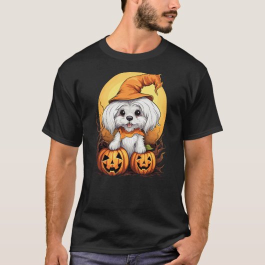 Halloween Maltese Dog Pumpkin Tシャツ (正面)