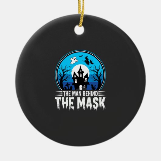 Halloween Man Behind the Mask Haunted House セラミックオーナメント (正面)