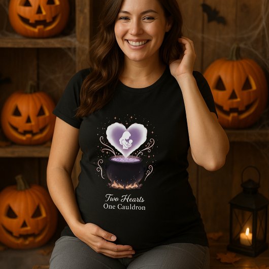 Halloween Maternity Two Hearts One Cauldron  Tシャツ