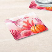 Halloween Mermaid Pink  スクエアペーパーコースター (アングル)