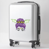 Halloween Messy Bun Sticker – Purple Hair Bat Wing シール (スーツケース)