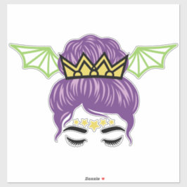 Halloween Messy Bun Sticker – Purple Hair Bat Wing シール