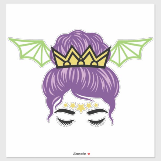 Halloween Messy Bun Sticker – Purple Hair Bat Wing シール (シート)